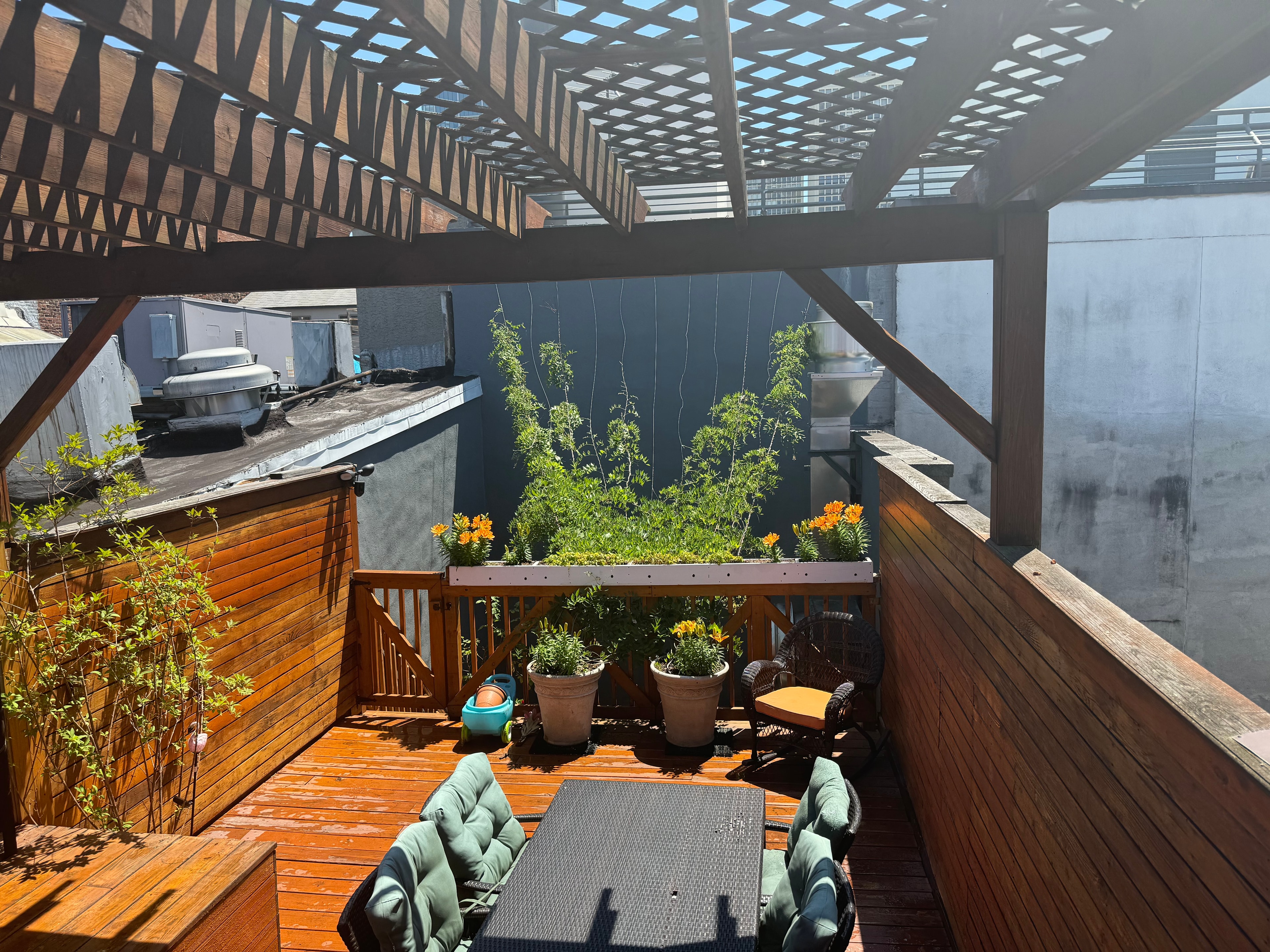 2nd floor roof deck lounge area with city views